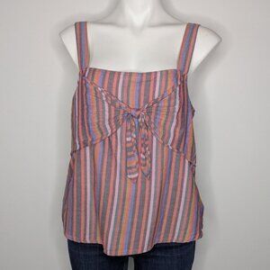 Madewell Blue Orange Colorful Striped Tie Accent Square Neck Tank Top Blouse 12